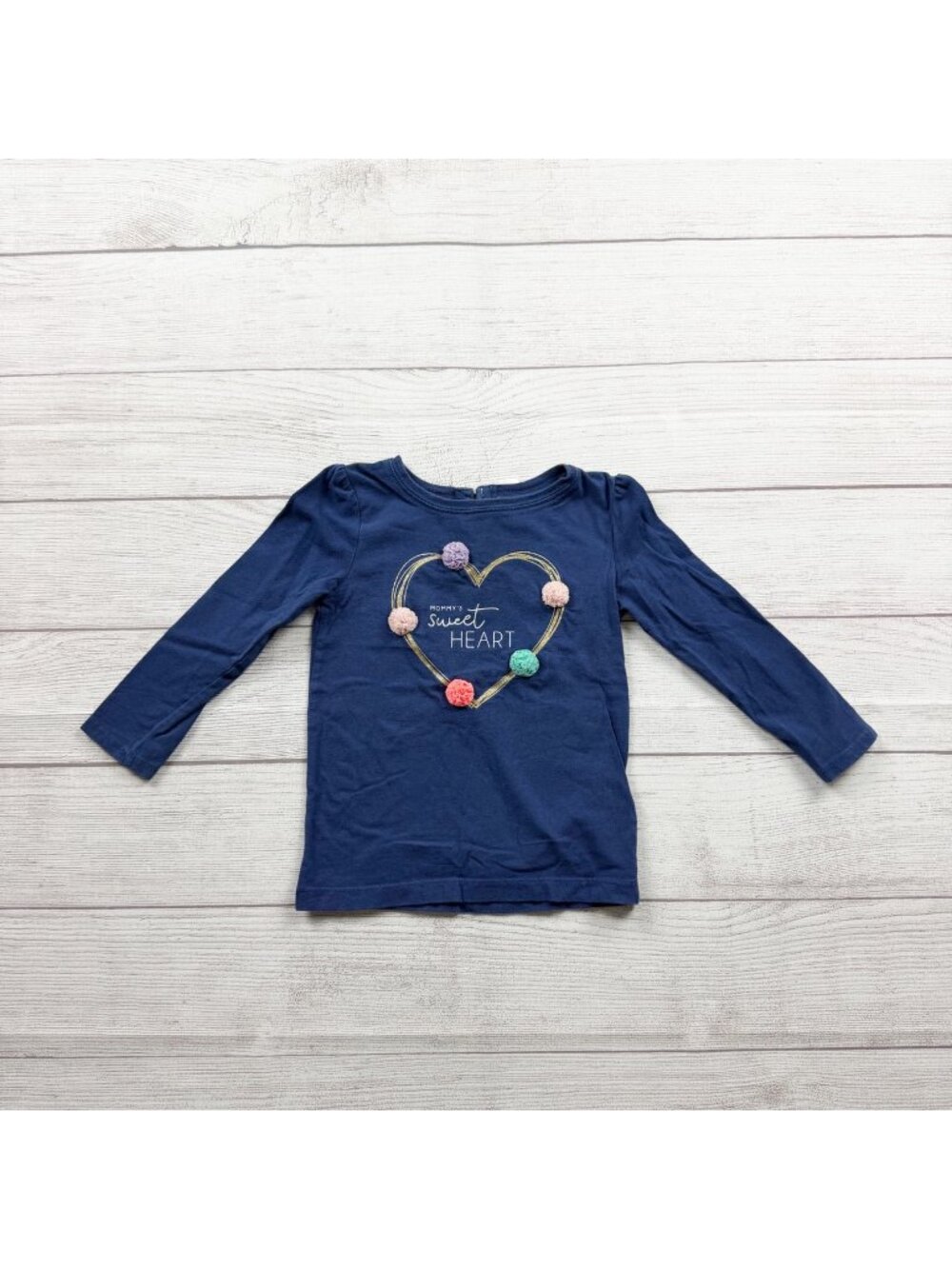 Carter’s Navy Long Sleeve Tee Heart Pom Pom Details Toddler 3T